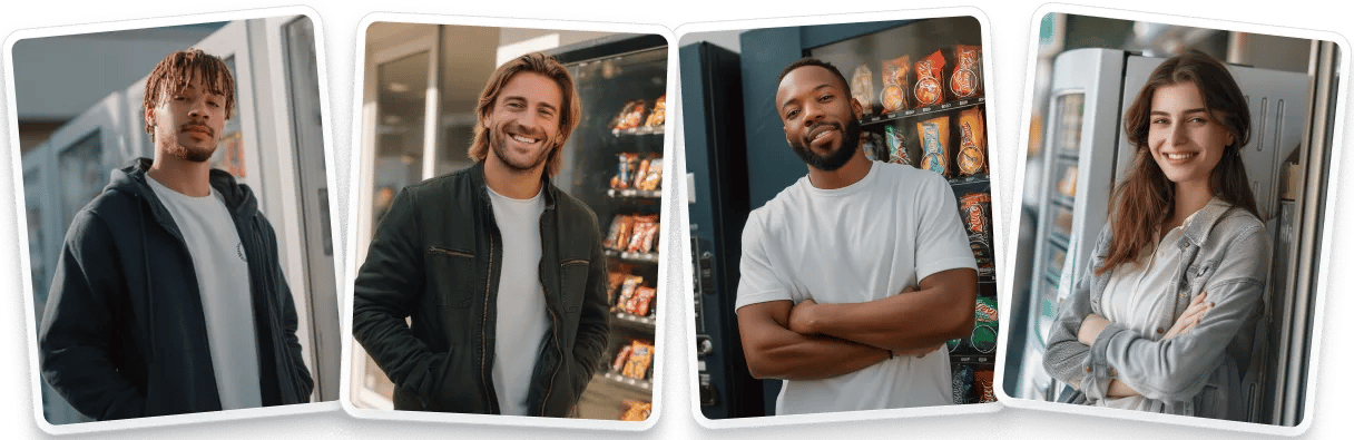 Group of diverse young professionals smiling and standing confidently in a modern office environment