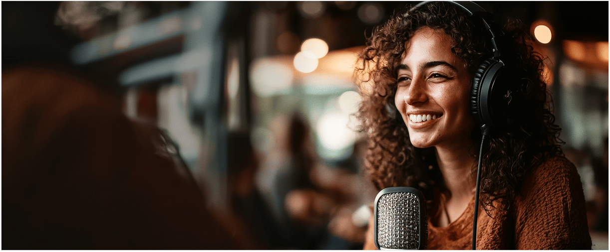 Woman Hosting A Podcast Desktop