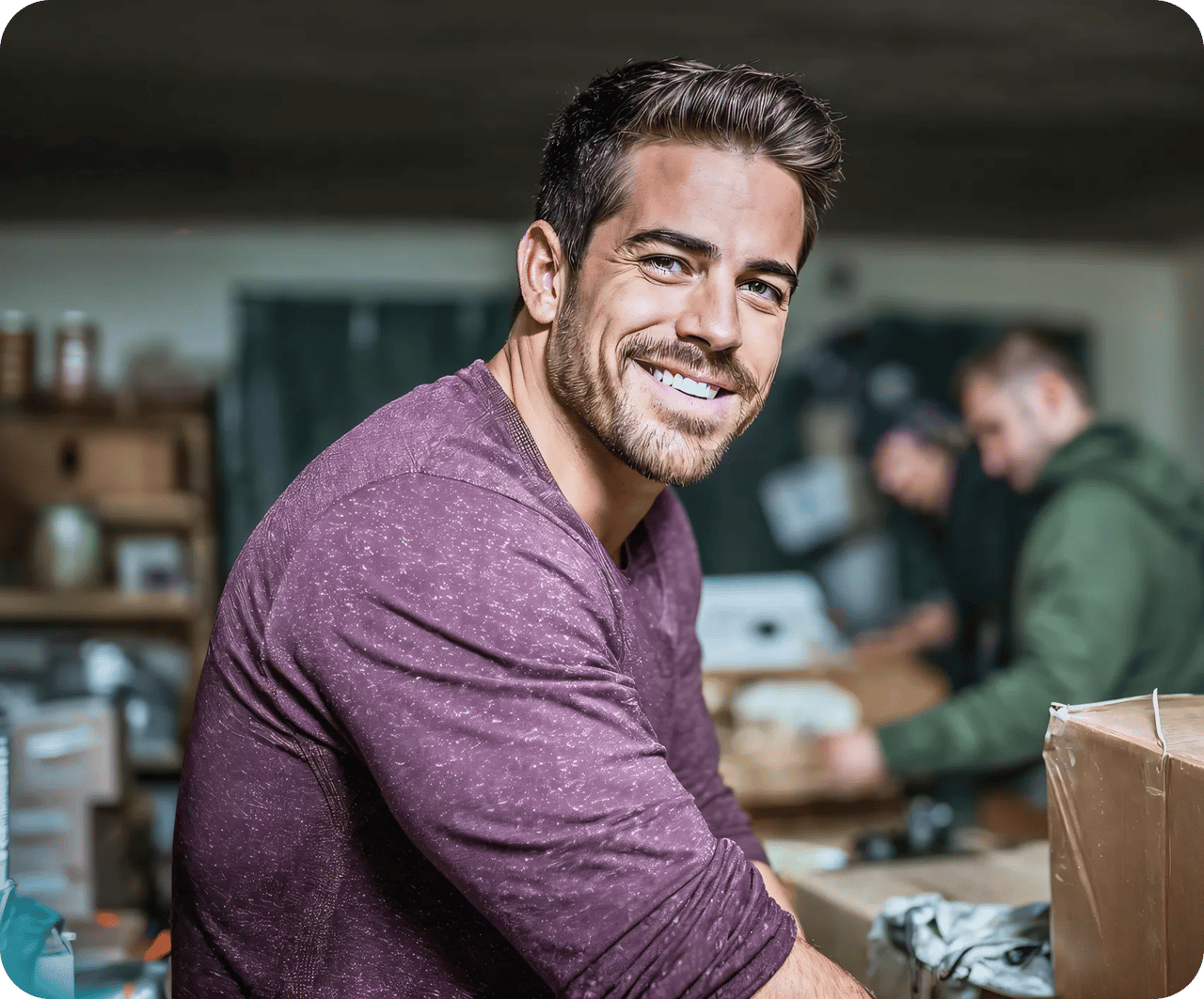 Smiling Man Working In Warehouse Environment