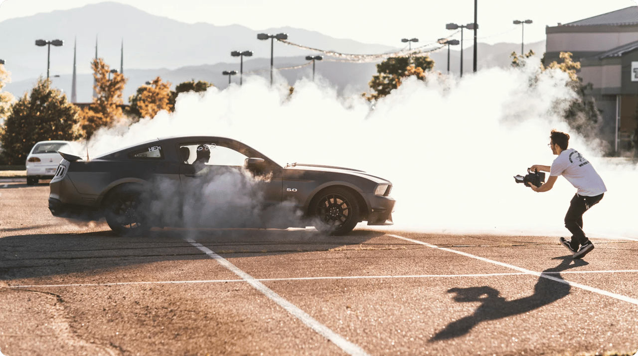 Sports Car Drift Burnout Filmed In Parking Lot
