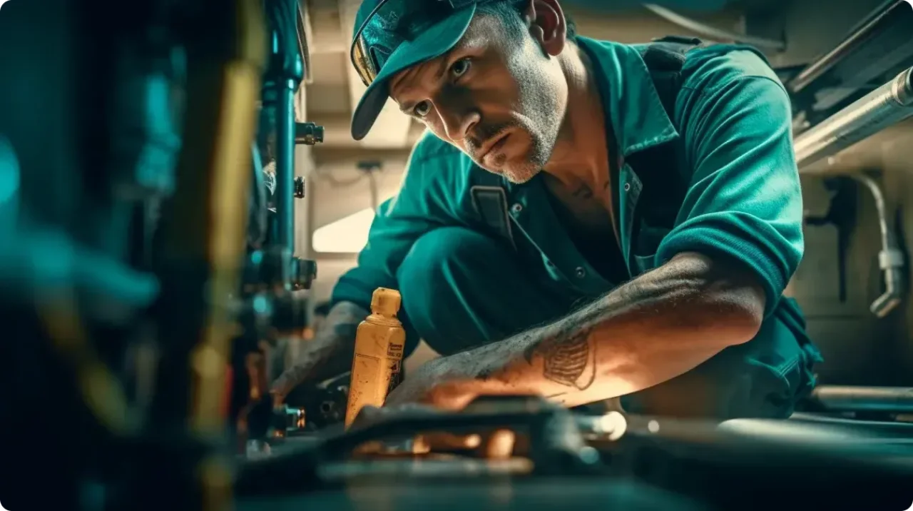 Mechanic Working Machinery Dimly Lit Space