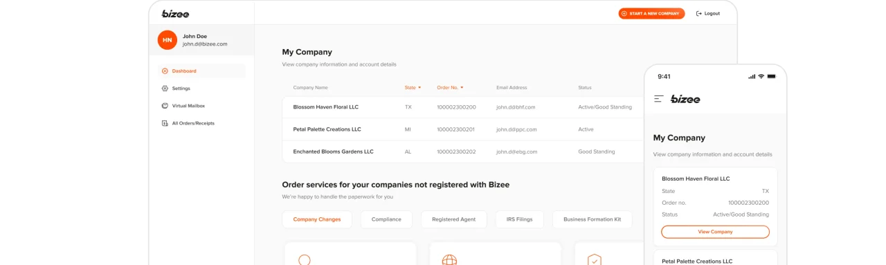 Bizee Dashboard View On Desktop And Mobile