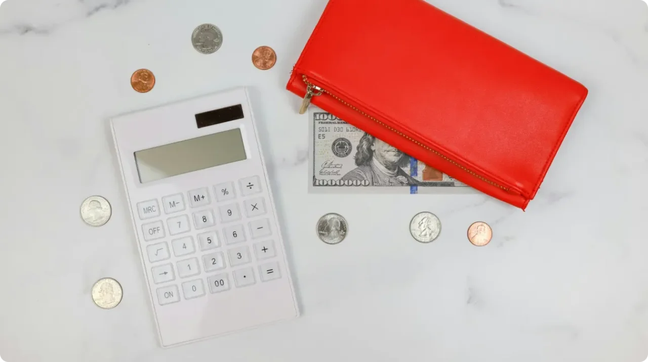 Calculator Coins Red Wallet