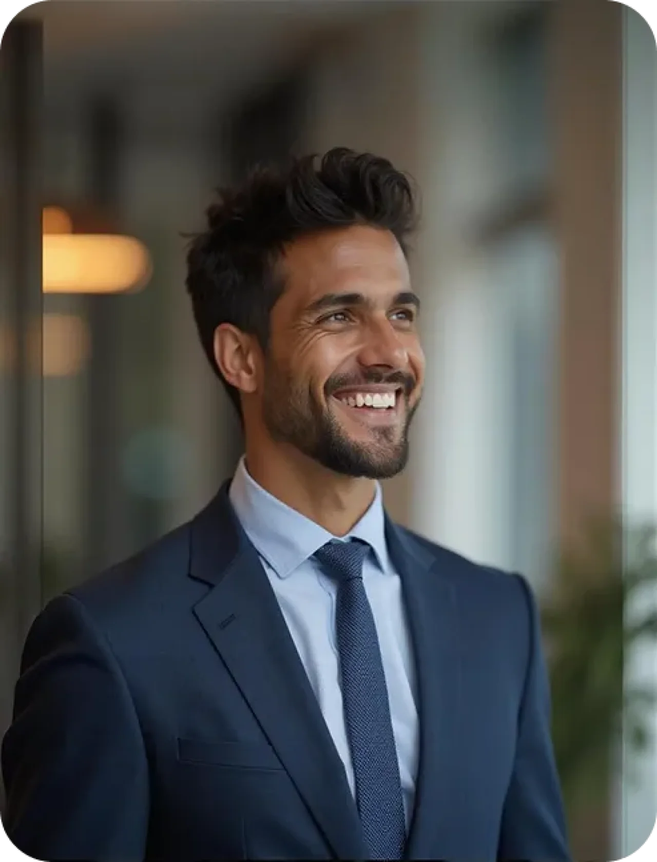 Confident Business Professional In Navy Suit Smiling