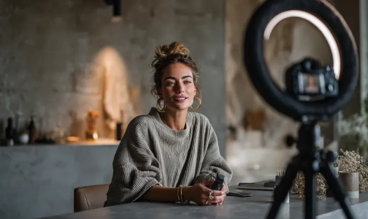Lifestyle Content Creator Filming Video At Home