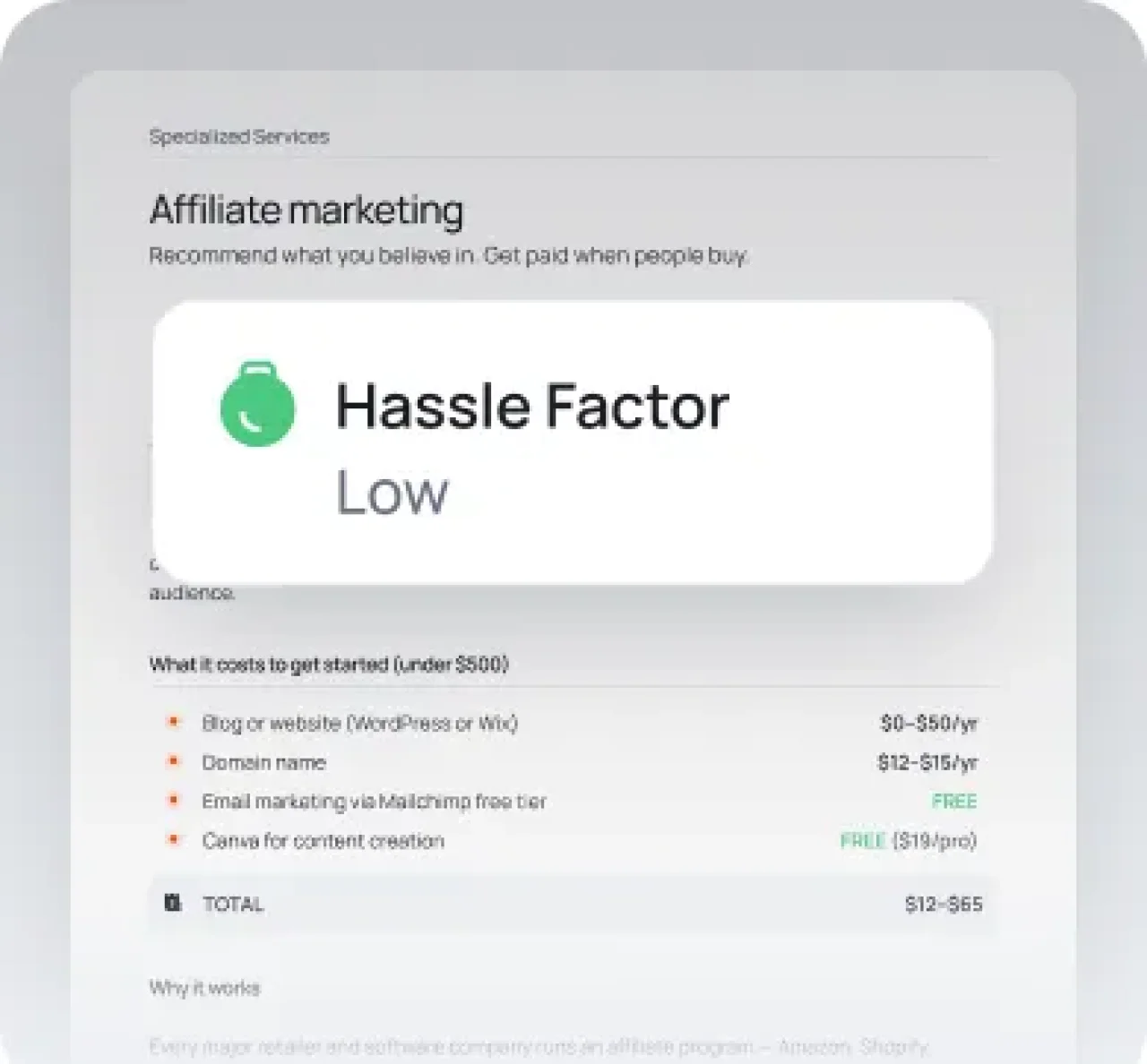 Affiliate Marketing Hassle Factor Low Ui Card Mobile
