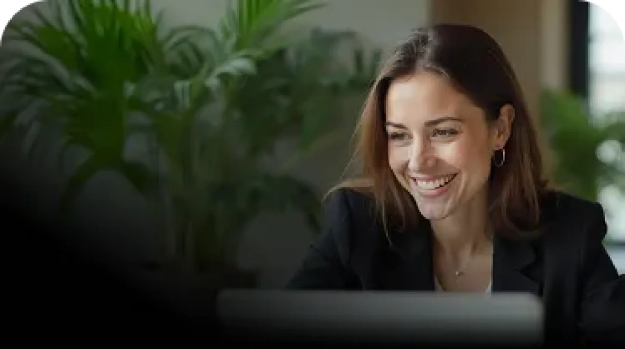 Professional Woman Smiling During Video Call Remote Work Environment Mobile