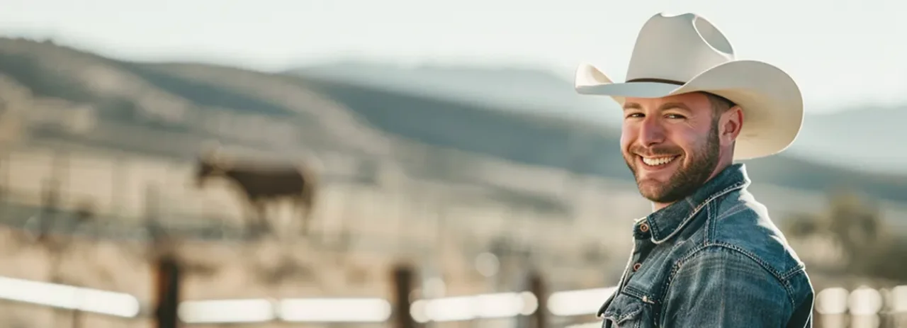 Smiling Cowboy On A Ranch Fence