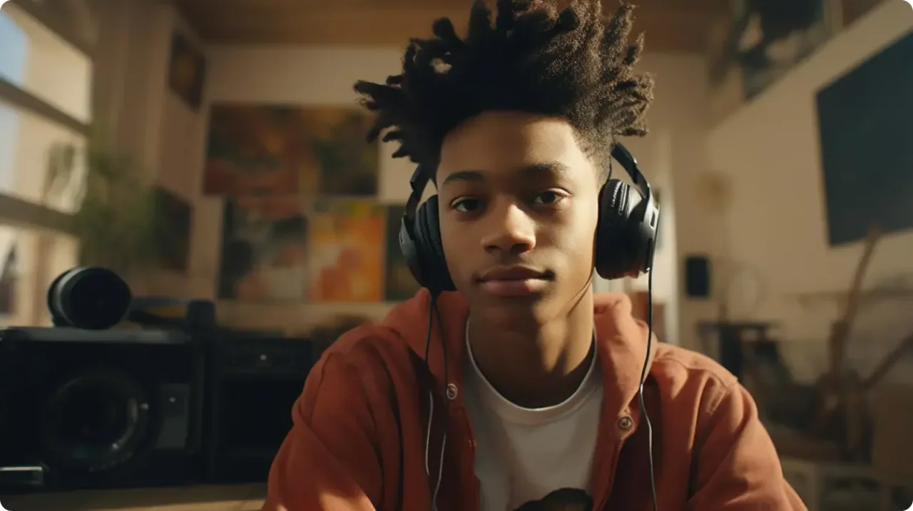 Teen boy wearing headset