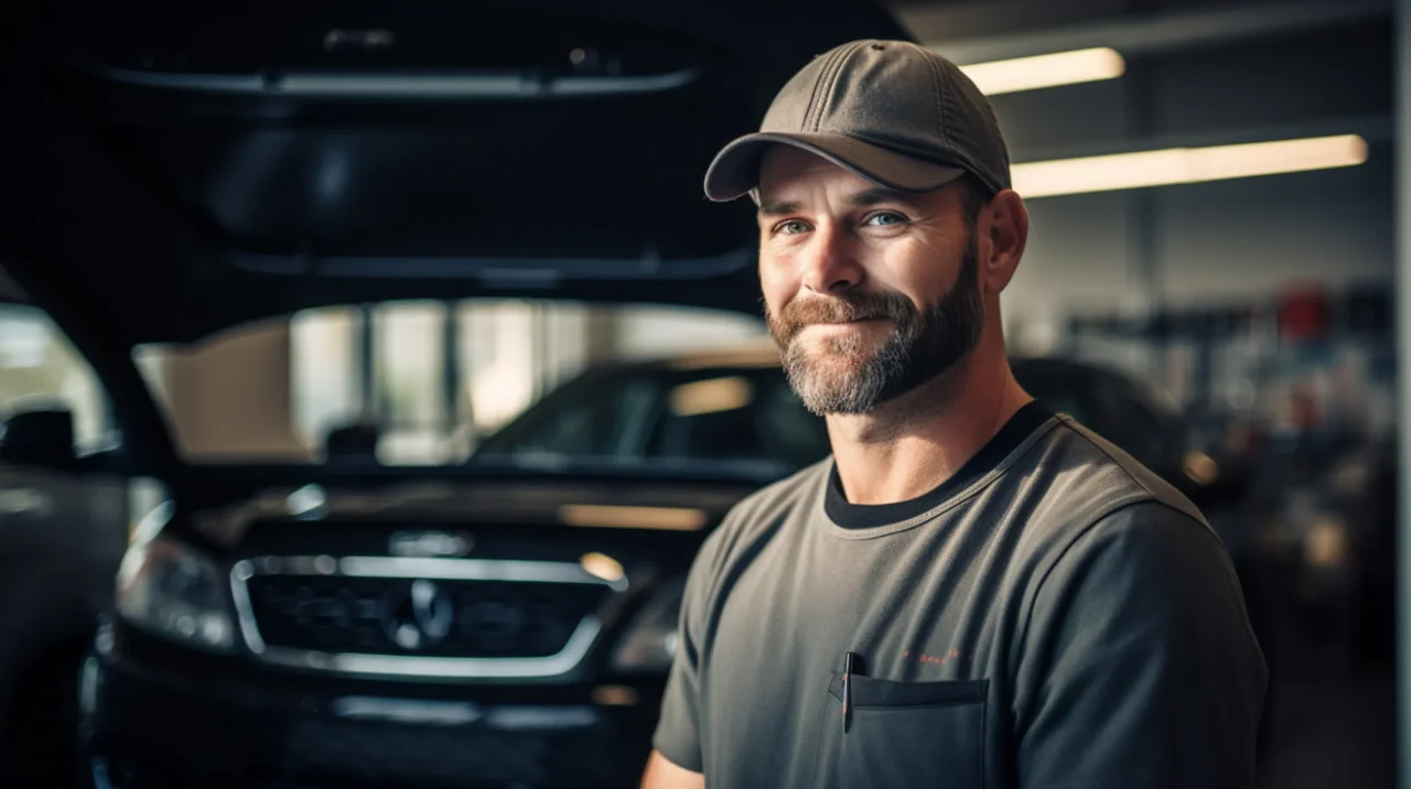 Man In Hat Posing Front Of Car