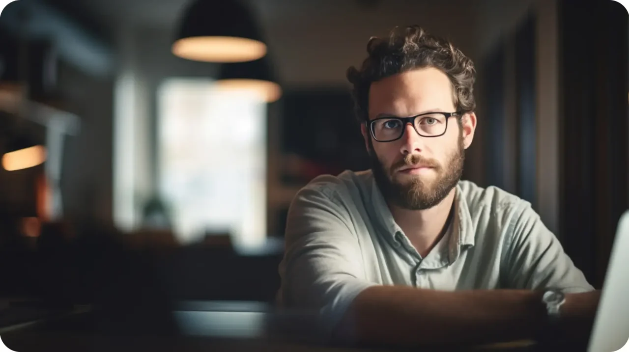 Man Sitting Small Room Working Laptop