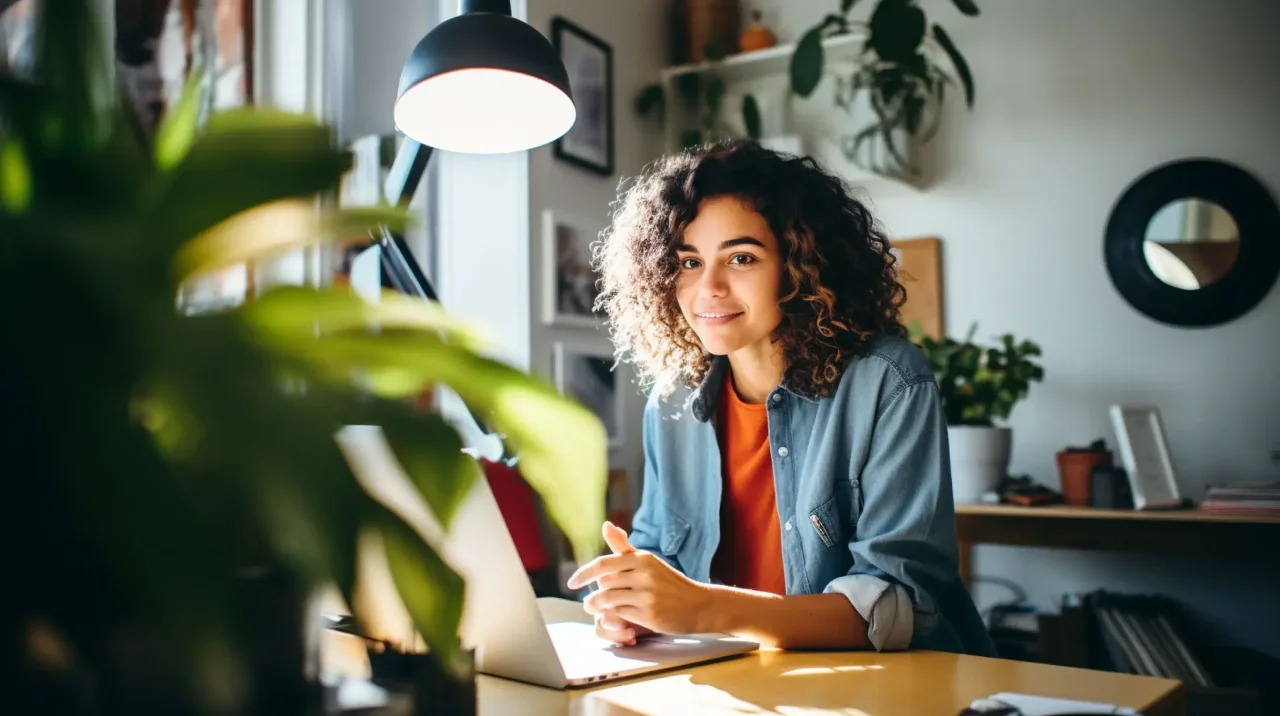 Woman Smiling Working Home Office