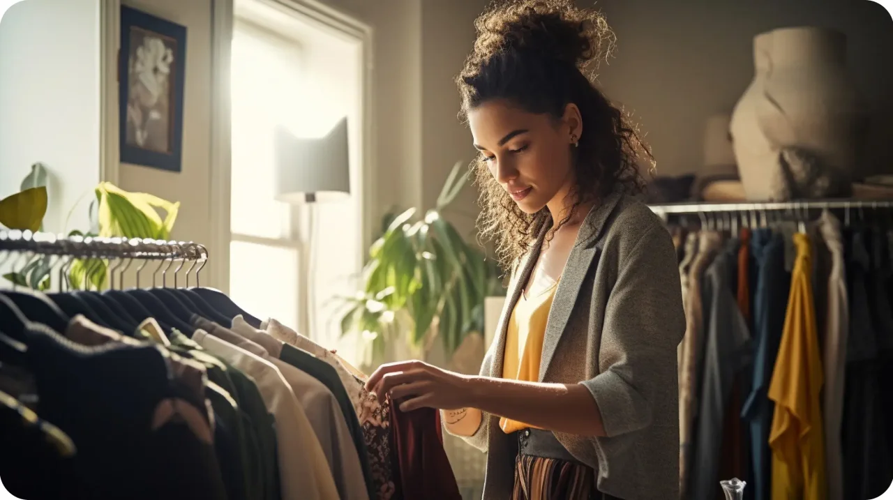 Woman Selecting Clothes In Boutique