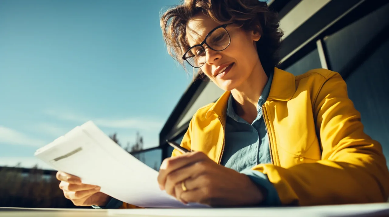 Woman Reading Document Focused