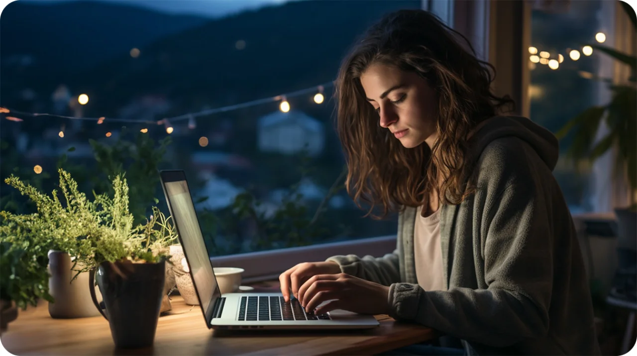 Woman Working Late Night