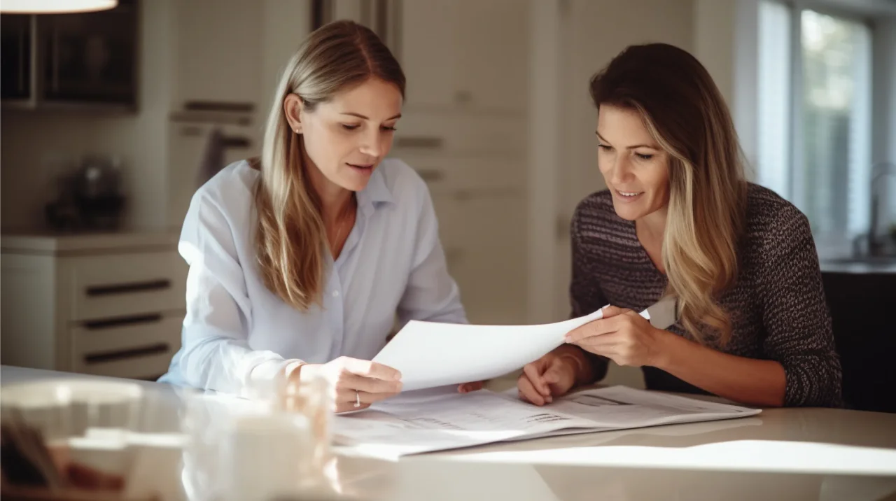 Two Women Reviewing Documents Table