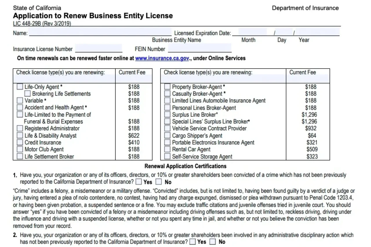 Application To Renew Business Entity License