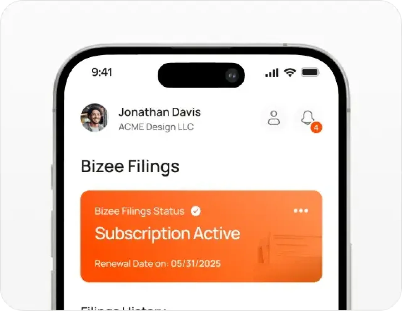 Bizee Filings Subscription Active