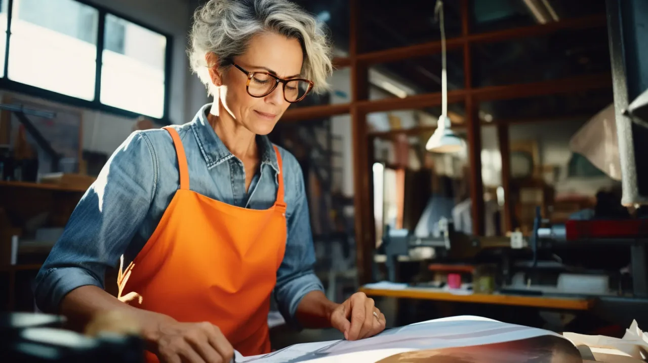 woman in studio working reviewing documentation