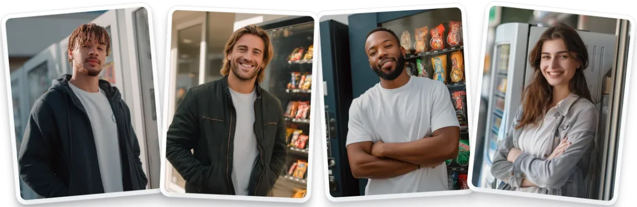Group of diverse young professionals smiling and standing confidently in a modern office environment