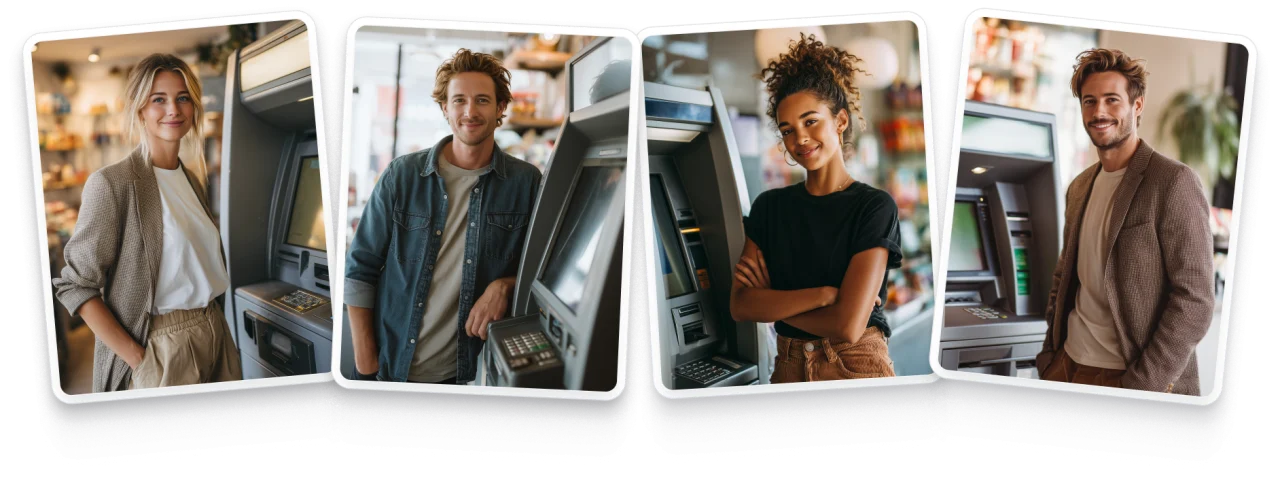 People Posing By Atms In Retail Environments