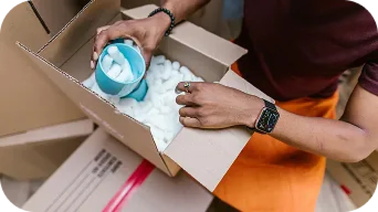 Person Packing Mug In Box With Cushioning Mobile