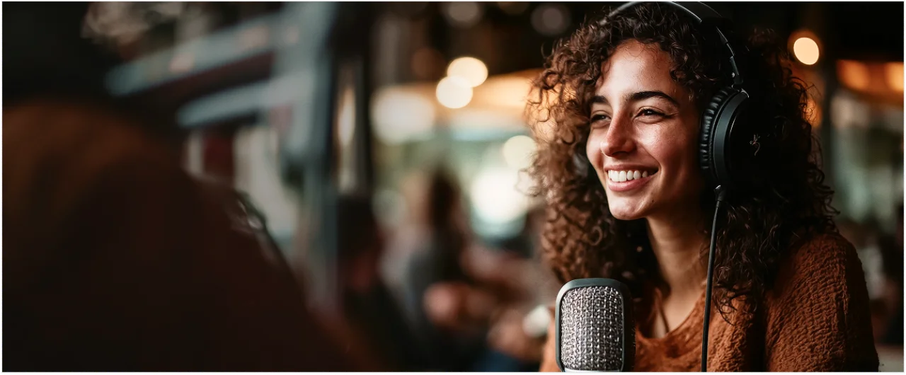 Woman Hosting A Podcast Desktop