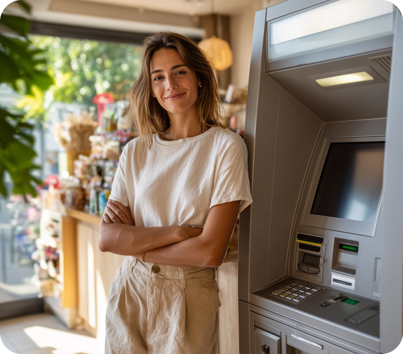 Woman Standing By Atm In Store